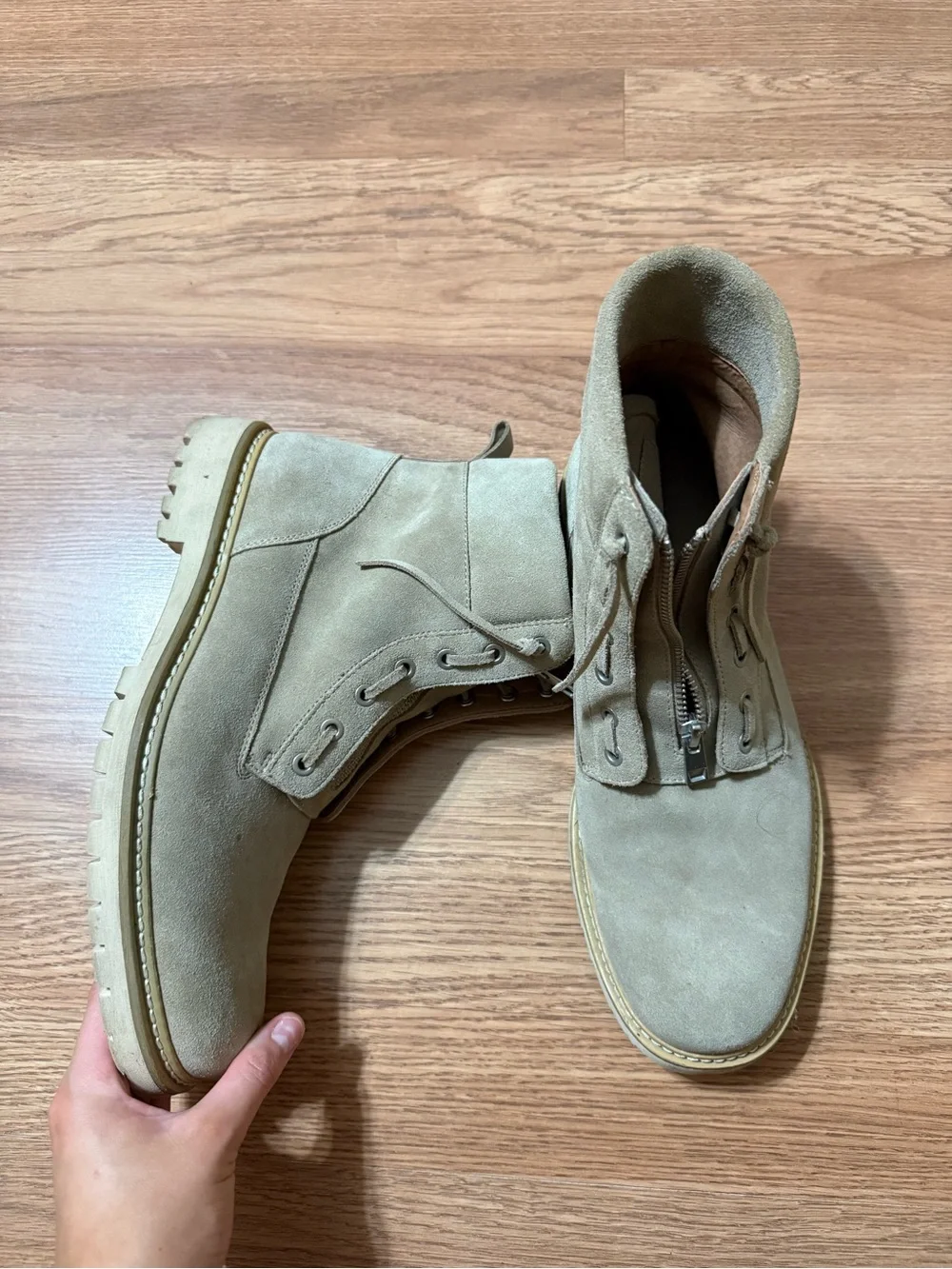 Saks Fifth Avenue Men's Beige Suede Zip Ankle Boots